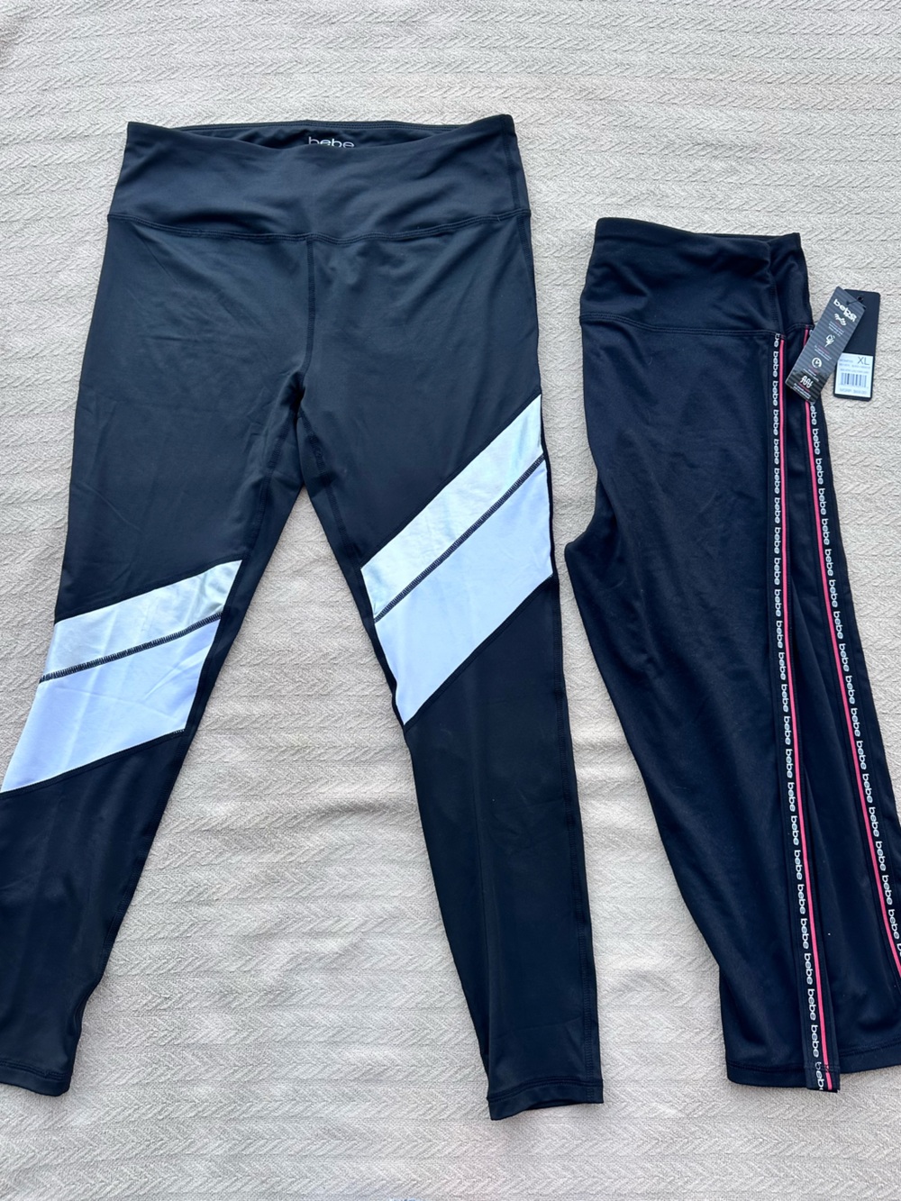 2 Pair of bebe sport cropped Black Leggings with White Logo Trim